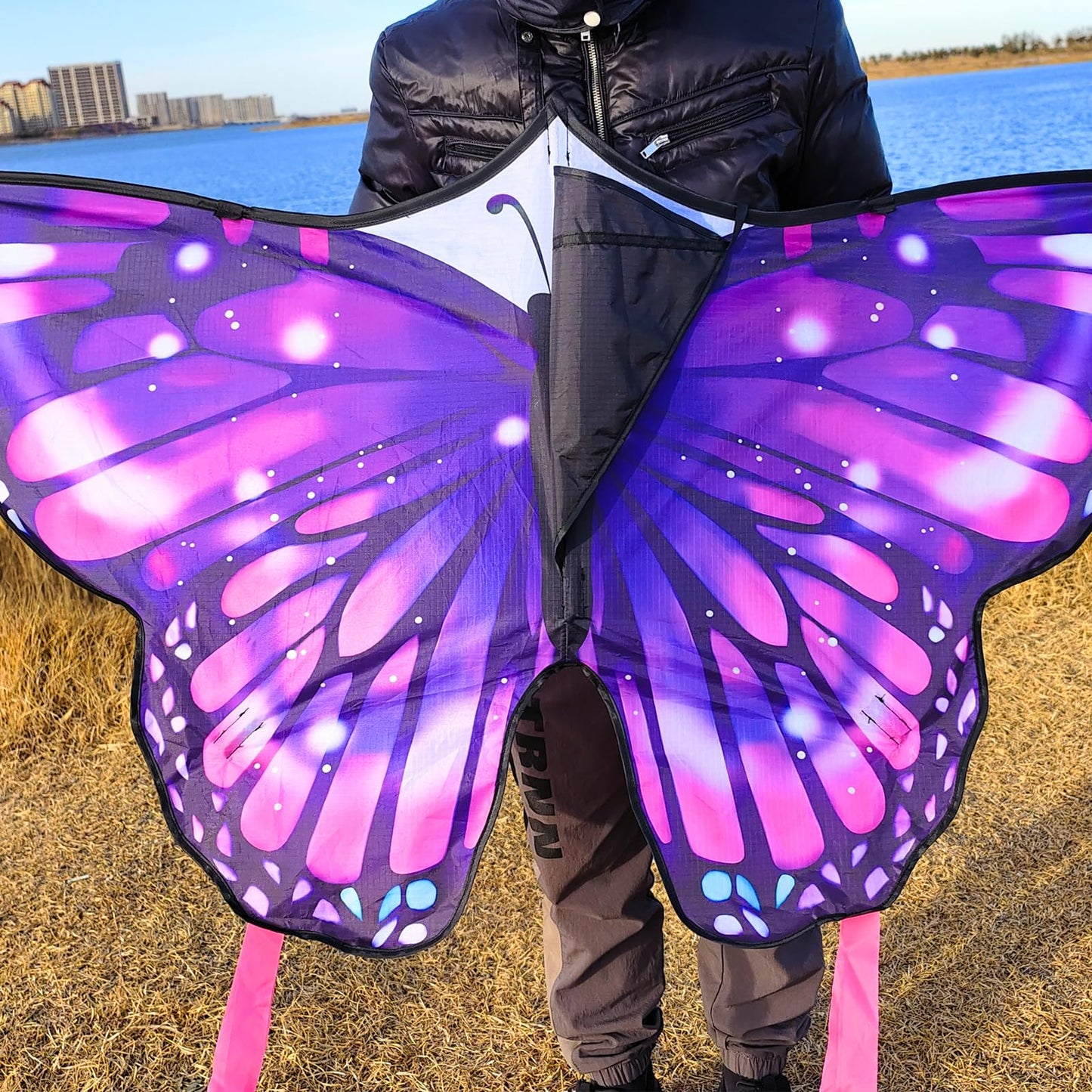 Flying Hoofer Large Butterfly Kite for Adults and Kids Ages 4-8 & 8-12 Easy to Fly, 55''X28'' Single Line Kite for Outdoor, Park or Beach.(Purple)