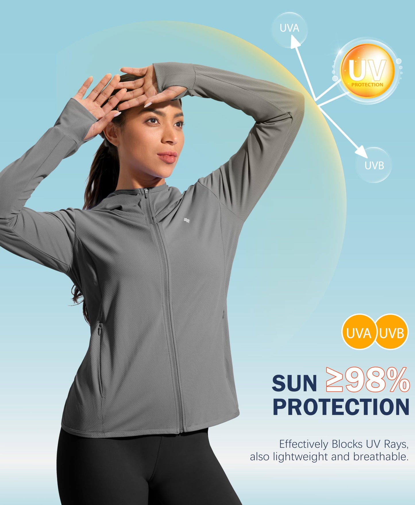 Soothfeel Women's UPF 50+ Sun Protection Hoodie Jacket Lightweight Long Sleeve Sun Shirt for Women with Pocket Hiking Outdoor Dark Grey M