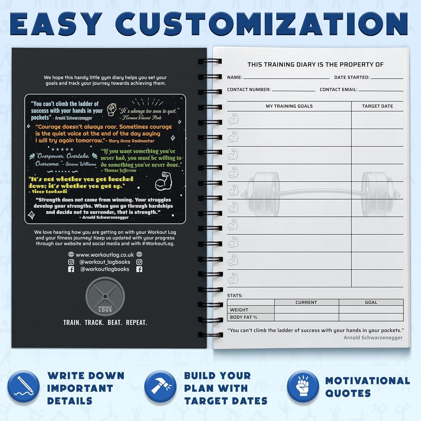 Workout Planner for Daily Fitness Tracking & Goals Setting - A5 Size, 6” x 8”, Charcoal Gray - Men & Women Personal Home & Gym Training Diary - Log Book Journal - by Workout Log Gym