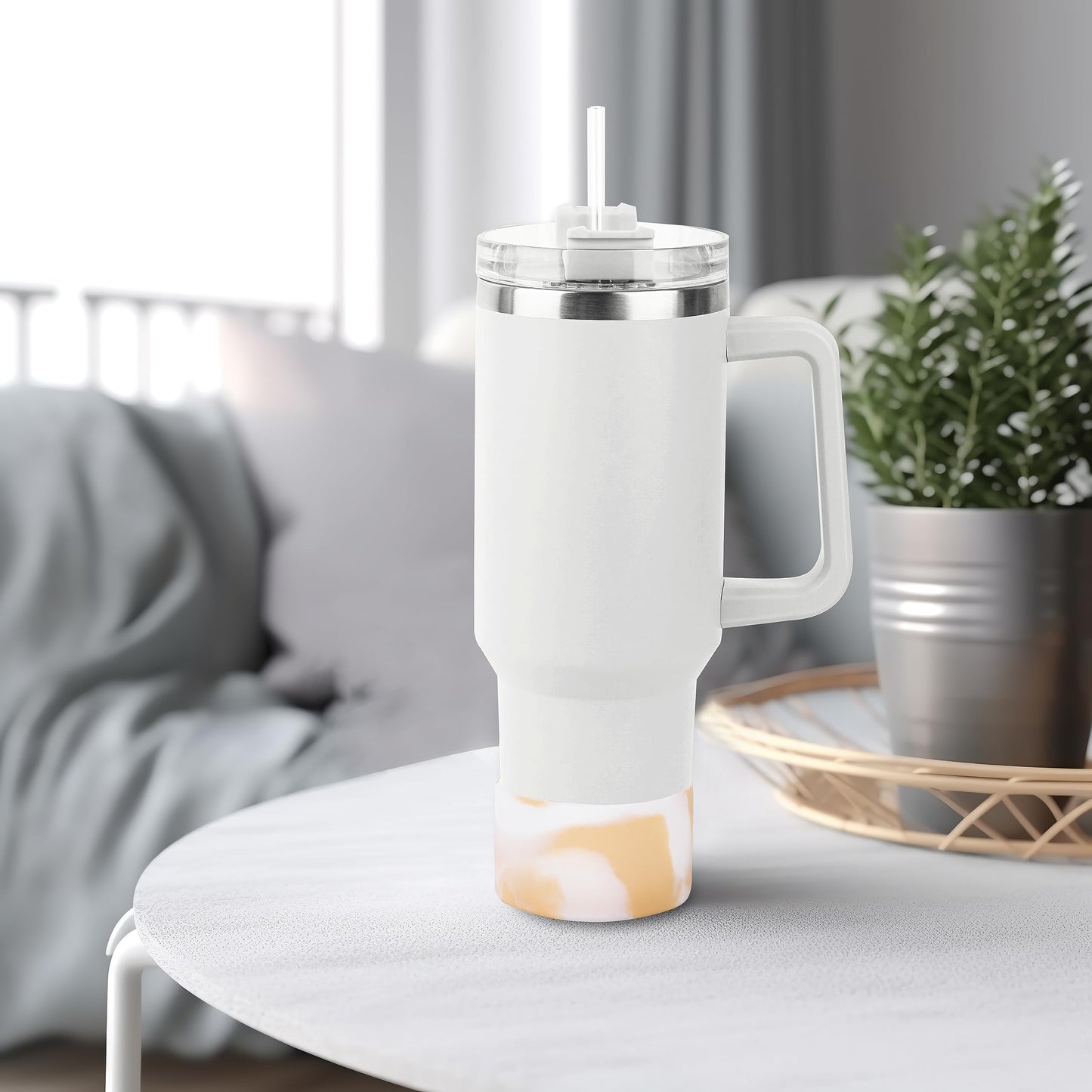 Jasenna Protective Silicone Boot for Stanley Quencher H2.0 40 oz & IceFlow Flip 20 oz 30 oz and hydroflask 12-24 oz, Anti-Slip Bottle Bottom Sleeve Cover(1-White Gold)