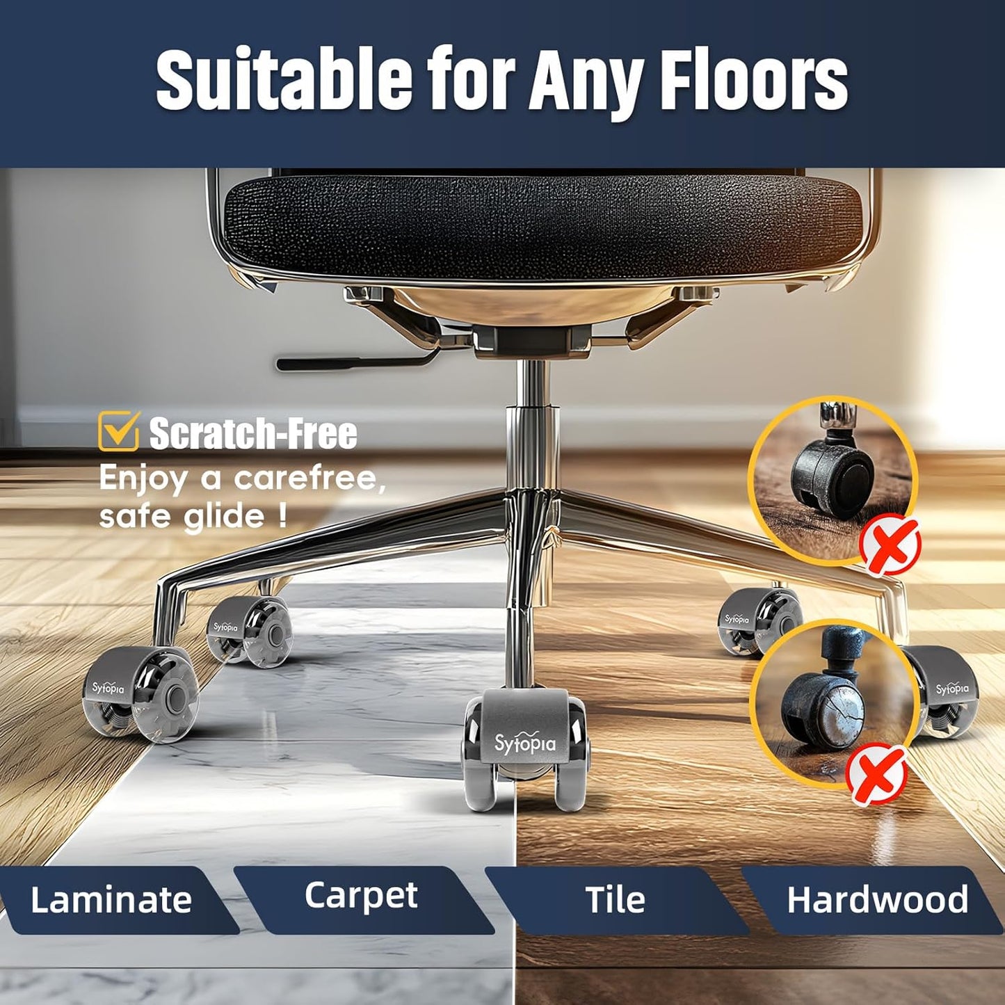 Mastery Mart Office Chair Caster Wheels for Hardwood Floors, Heavy Duty and Quiet Smooth Rollerblade Wheels for Office Chair, Universal Size (11x22mm), Suitable for Most Chairs