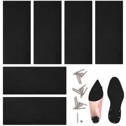 Shoe Sole Protectors 6 Pcs Self Adhesive Rubber Shoe Bottom Grip Pads 4 x 10 inch Black Noise Reduction Shoes Cushion for High-Heels Leather Shoes