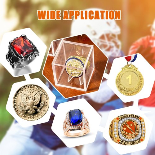 Championship Ring Display Case, Acrylic Display Case, 2 Inch Championship Ring Box with Holder, Baseball Ring Holder, 2 Pack