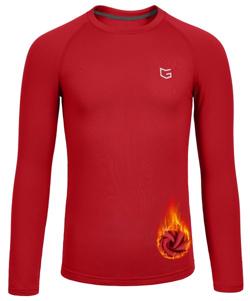 Youth Boys Compression Thermal Shirt Long Sleeve Fleece Undershirt for Boy Football Baseball Soccer Base Layer(Red,S)