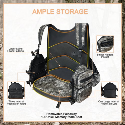 MDSTOP Turkey Vest with Detachable Seat Cushion, Turkey Hunting Vest with Game Pouch, Turkey Hunting Gear for Turkey Dove and Upland Bird Hunting