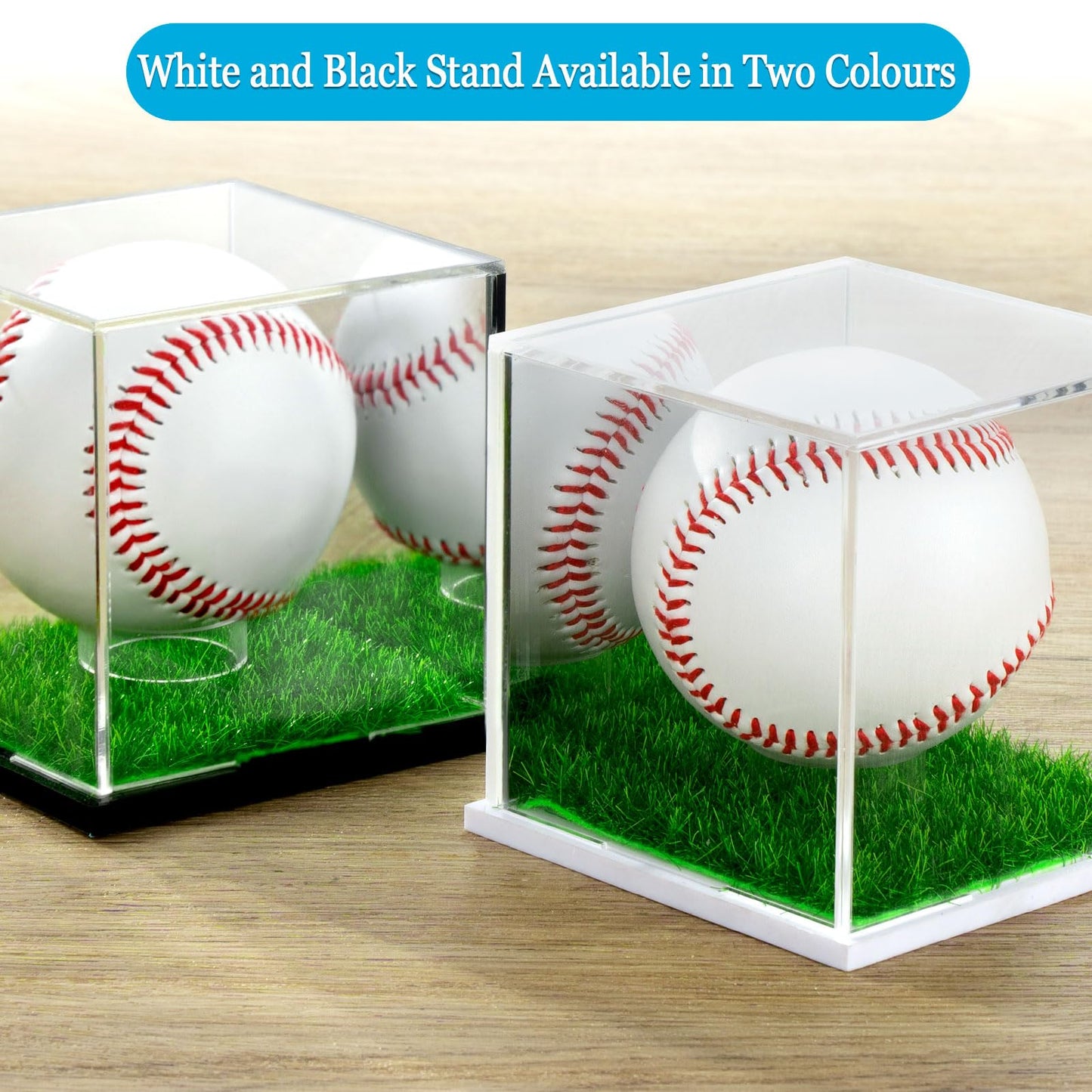 Acrylic Baseball Display Case, UV Protected Clear Display Box with Mirror and Turf Stand-Black(1PC)