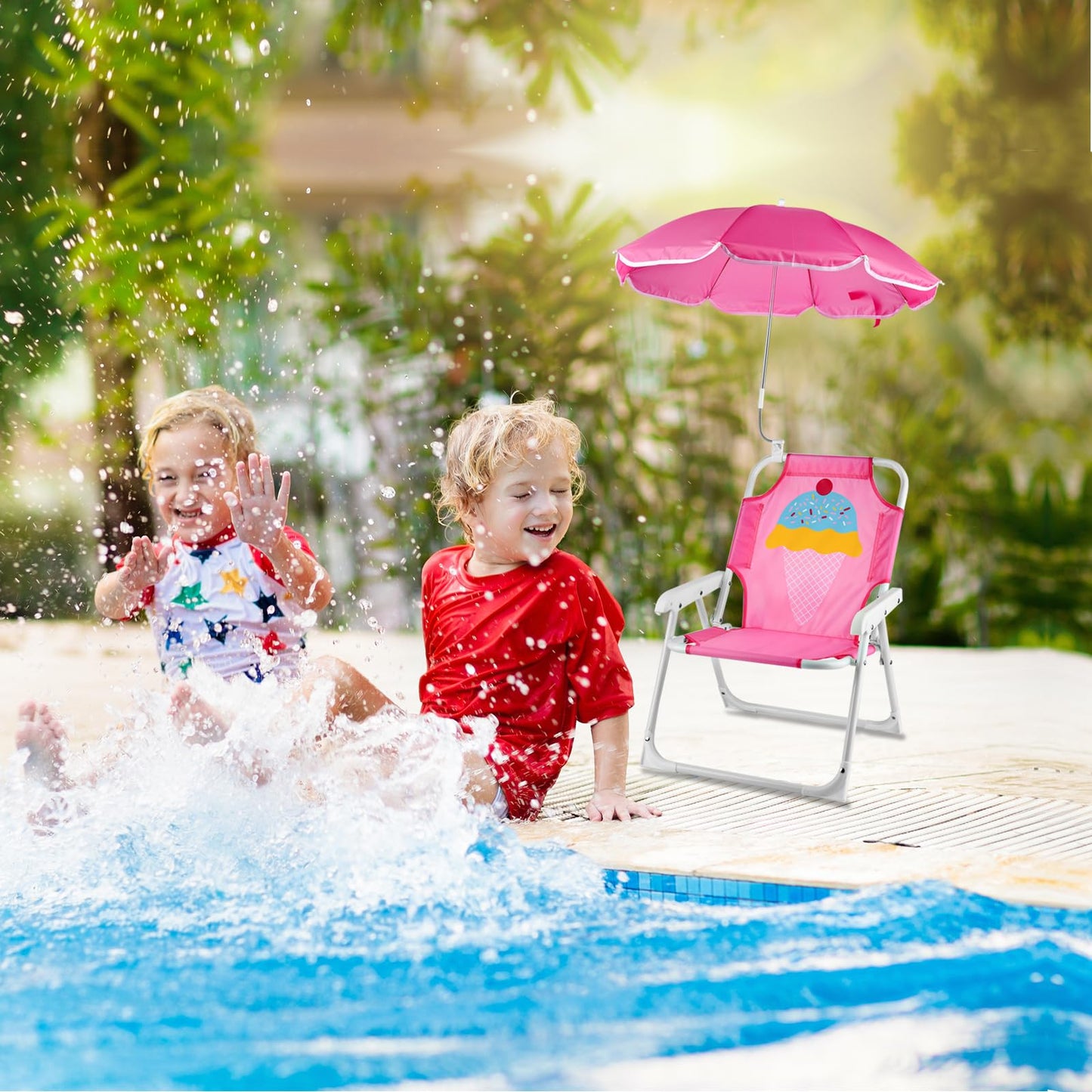 PLULON Kids Beach Chair with Umbrella Folding Lawn and Camping Chair with Summer Shade Children's Beach Chair for Pool Travel Outdoor(for 1-5 Years Old)