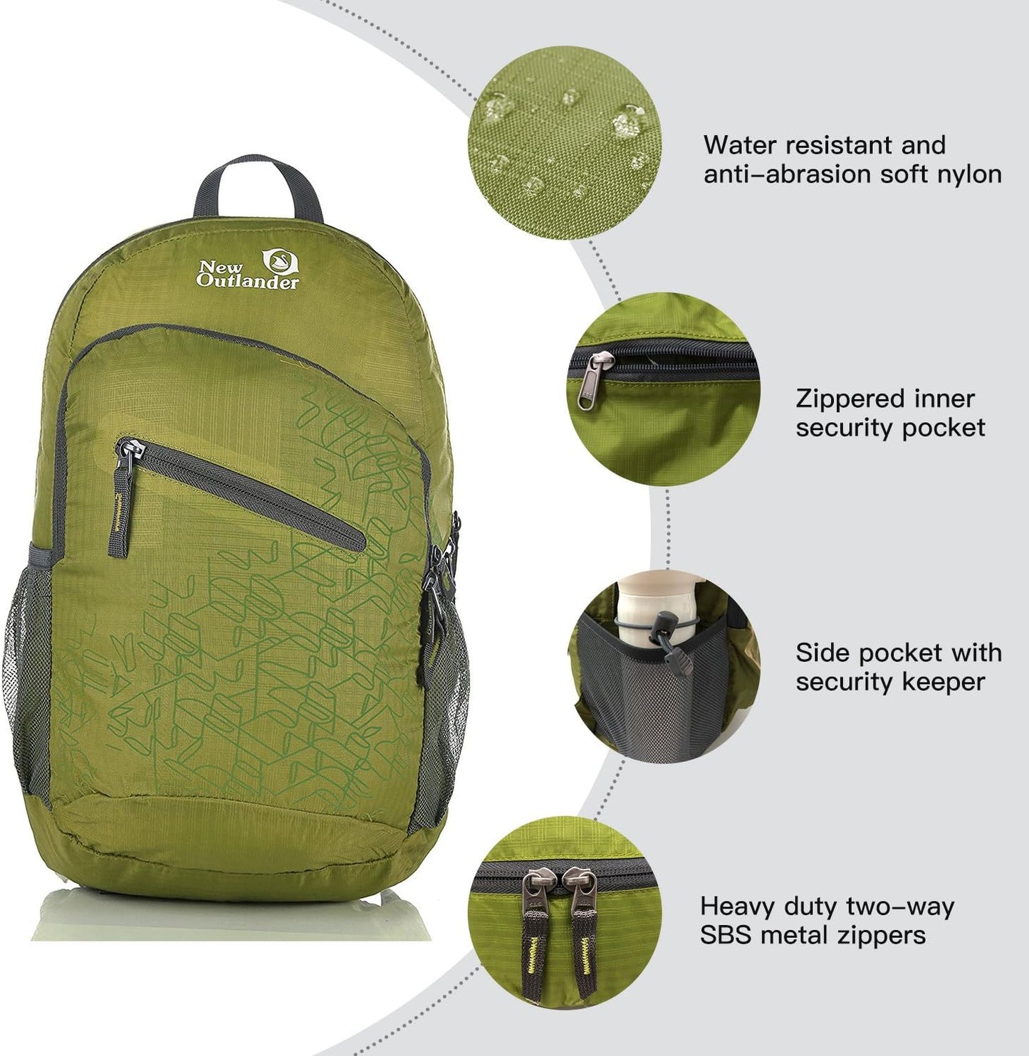 Outlander Packable Handy Lightweight Travel Hiking Backpack Daypack, Black