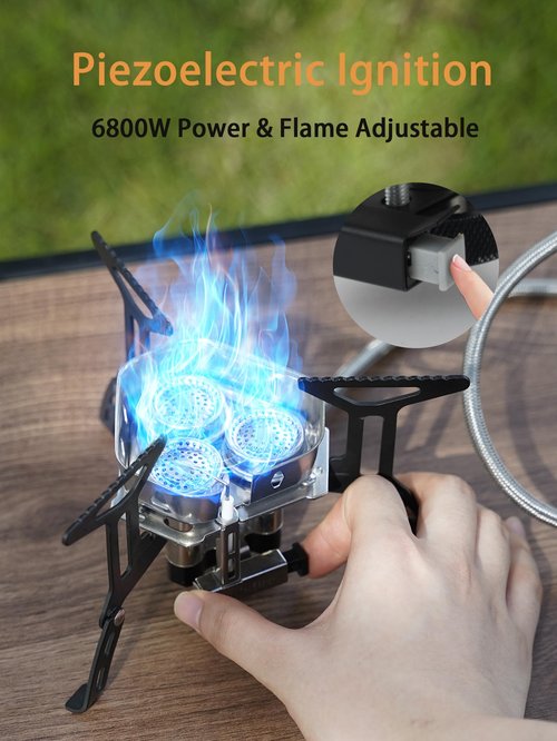 ONLYFIRE 3 Fuel Backpacking Stove with Propane & Butane Adapter, Portable Camping Gas Stove, Mini Camp Stove with Piezo Ignition & Carry Bag for Outdoor Cooking Picnic Camping Hiking GS334