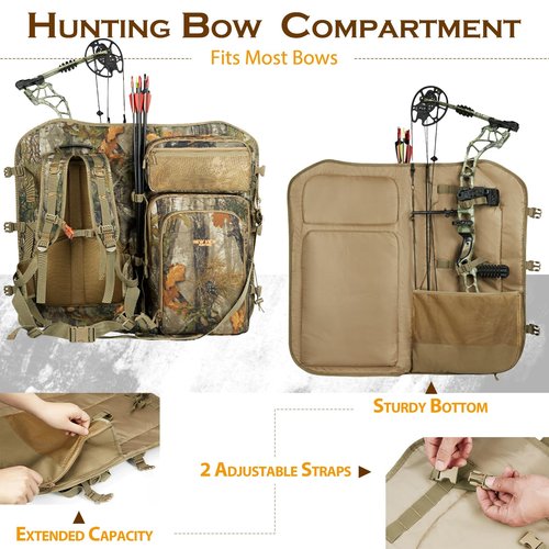 NEW VIEW Hunting Backpack with Multiple Carry Options, Features Adjustable Shoulder Strap & Spacious Bow Compartment, Lightweight Hunting Bag with Expandable Bow Holder