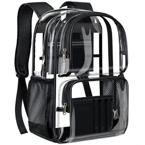 PAMANO Clear Backpack Heavy Duty Transparent See Through Bag for College Work Travel Security,Black