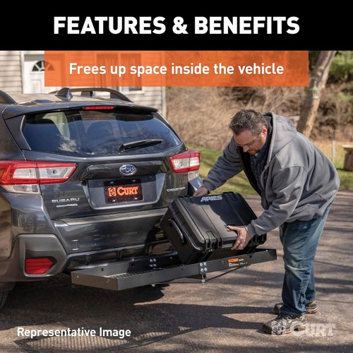 CURT 60x20-Inch Hitch Cargo Carrier - 500 lbs Capacity, Black Steel, 2-in Folding Shank