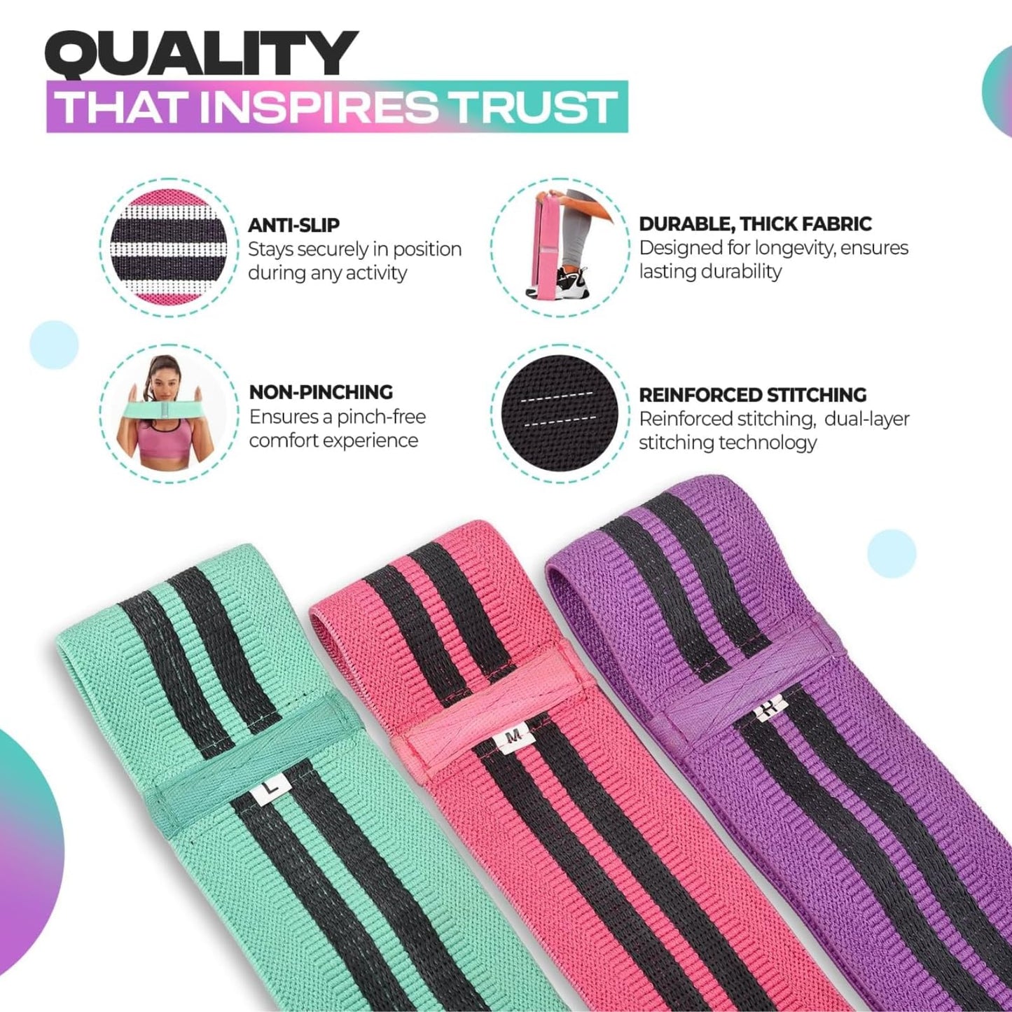 Aura Fabric Resistance Bands Set | 3 Levels of Resistance, Booty Bands for Working Out | Non-Slip Thick Exercise Band for Legs, HIPS & Butt | Perfect for Home, Gym & Travelling Workouts
