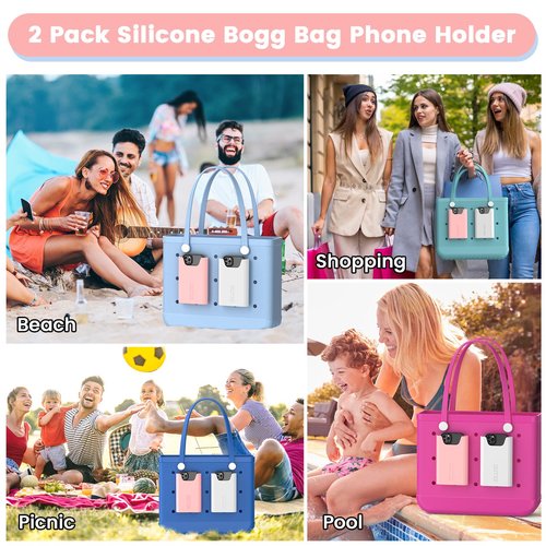 OUTXE 2 Pack Bogg Bag Cup Holder for Stanley, 2 Pack Bogg Bag Phone Holder Compatible with All Bogg Bags, Silicone Cell Phone Holder Accessories for Bogg Bag
