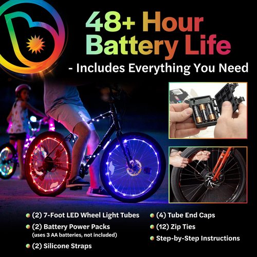 Brightz Ultimate Bike Light Bundle - Includes WheelBrightz White LED Bike Wheel Lights 2-Pack & CruzinBrightz Disco LED Bike Light - Universal Fit, Easy Install, Long Battery Life