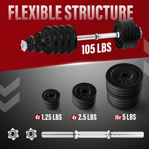 Yes4All 105lbs Pair Adjustable Dumbbell Set with Weight Plates, Star Lock Collars/Connector, 40lbs to 200lbs Adjustable Weight Plates Set