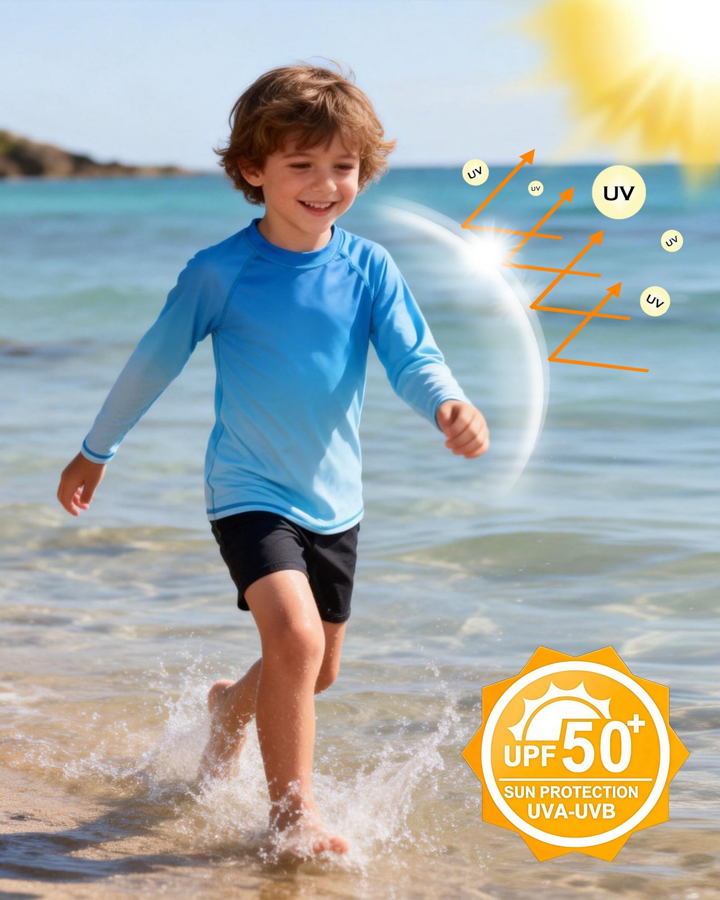 DRONIRING Boys' Rash Guard Long Sleeve, UPF 50+ Swim Shirt for Boys Kids Youth, UV Sun Protection Water Shirts for Beach Surf