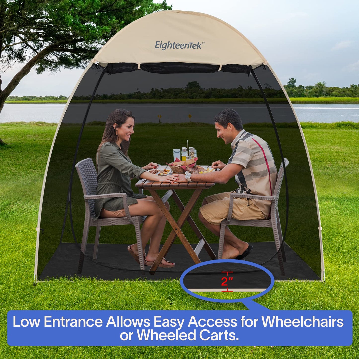 EighteenTek Screen House Gazebo, 2-4 Person Pop Up Screen Tent, Instant Screen Room with Carry Bag, Outdoor Mosquito Tent Pop-Up, Sun Shade Shelter for Patio, Garden, Backyard, Deck 7 x 4 x 6.5 FT