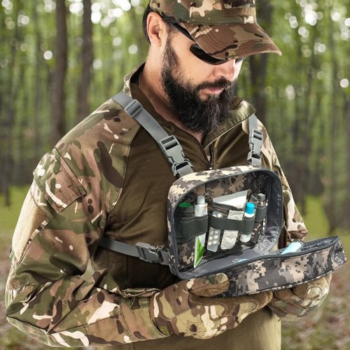 SMONT Tactical Chest Bag Pack for Men, Molle Micro Chest Rig Pouch for Hunting Fly Fishing Running Camo Grey