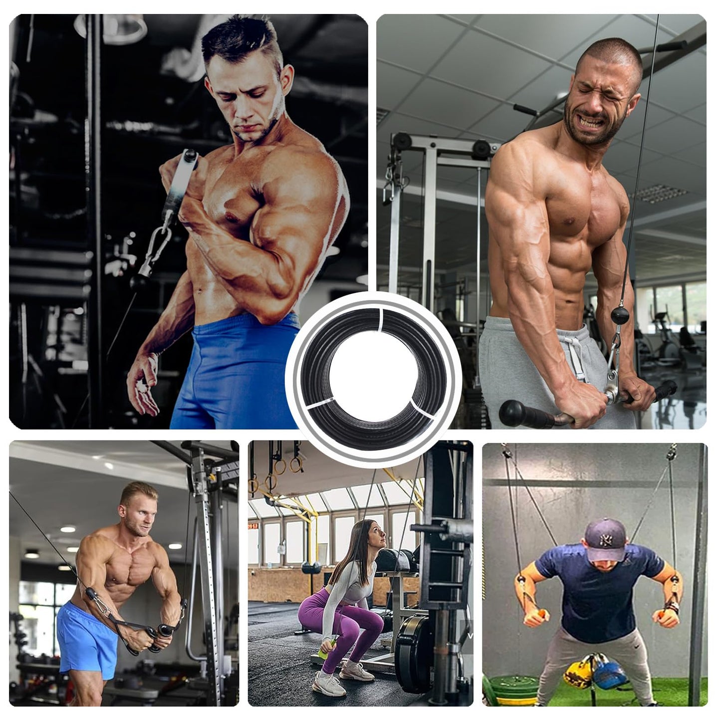 FOLUXING 32.8Ft Fitness Pulley Cable,Replacement Cable Machine Accessories for DIY Home Gym, Gym Cable Replacement,PVC Coated,Thick 3/16"(5mm)