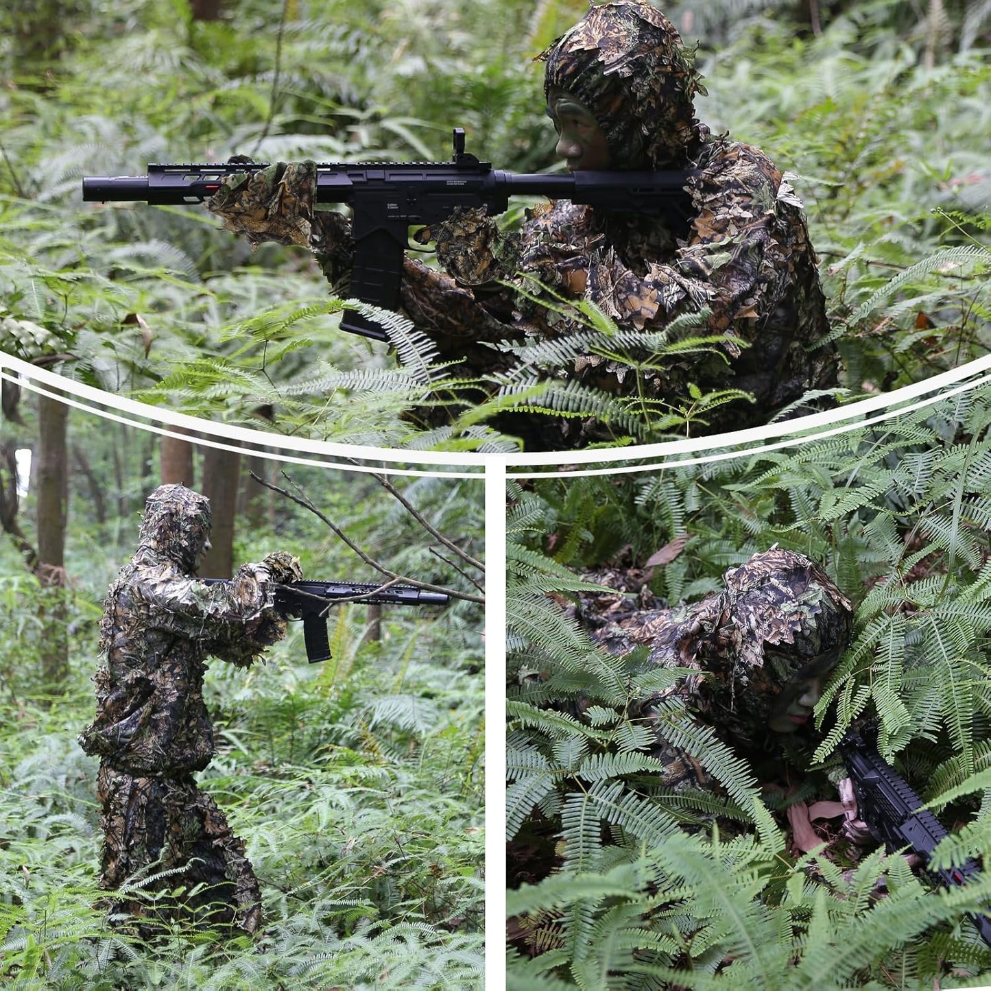 Zicac Outdoor Camo Ghillie Suit 3D Leafy Camouflage Clothing Jungle Woodland Hunting