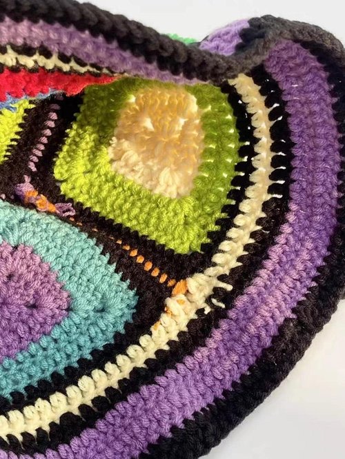 QWINEE Crochet Bucket Hat Colorblock Crochet Straw Hat Foldable Packable Knitted Fishing Hat Boho Daily Life Beach Hat Multicolor One Size