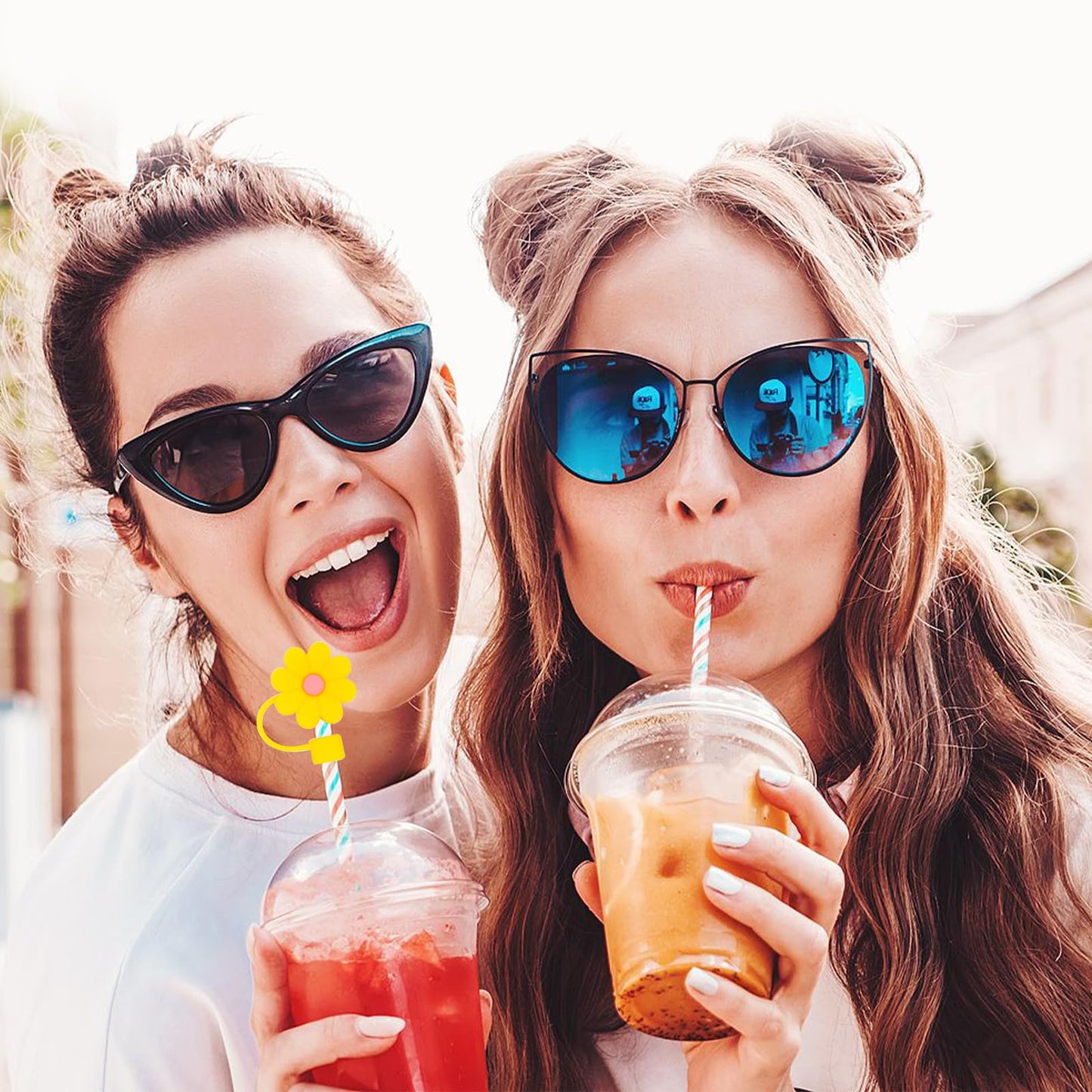 5 Pcs Silicone Flower Straw Covers Cap ，Cute Toppers Compatible with Stanley Cup 20 30 40 Oz，Dust-Proof Protector Plugs，Reusable Drinking Tips Lids，Water Bottle Accessories for Traveling