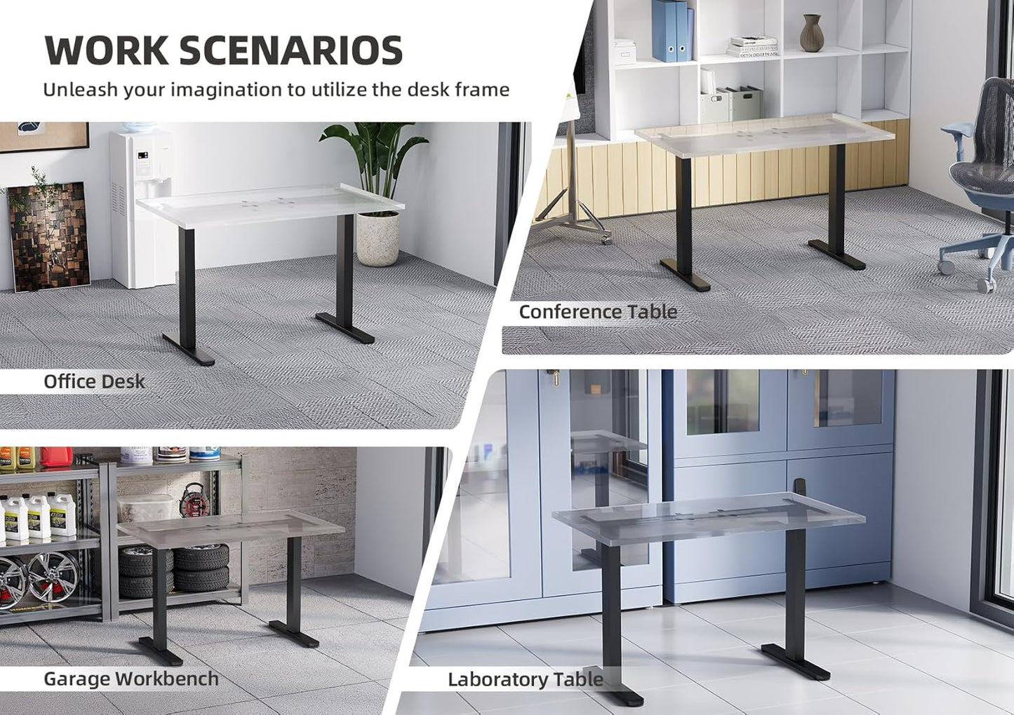 Claiks Standing Desk Frame, Electric Stand Up Desk Legs Frame Workstation Up to 63",T-Shaped Adjustable Standing Computer Desk for Home and Office, (Black Frame only)