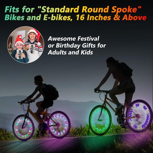 DAWAY A12+ LED Bike Wheel Lights for Night Riding, Waterproof Safety Bicycle Spoke Lights with Batteries Included, Bright Bike Accessories Gifts for Kids Adults, 30 Fun Patterns Change, 2-Tire Pack