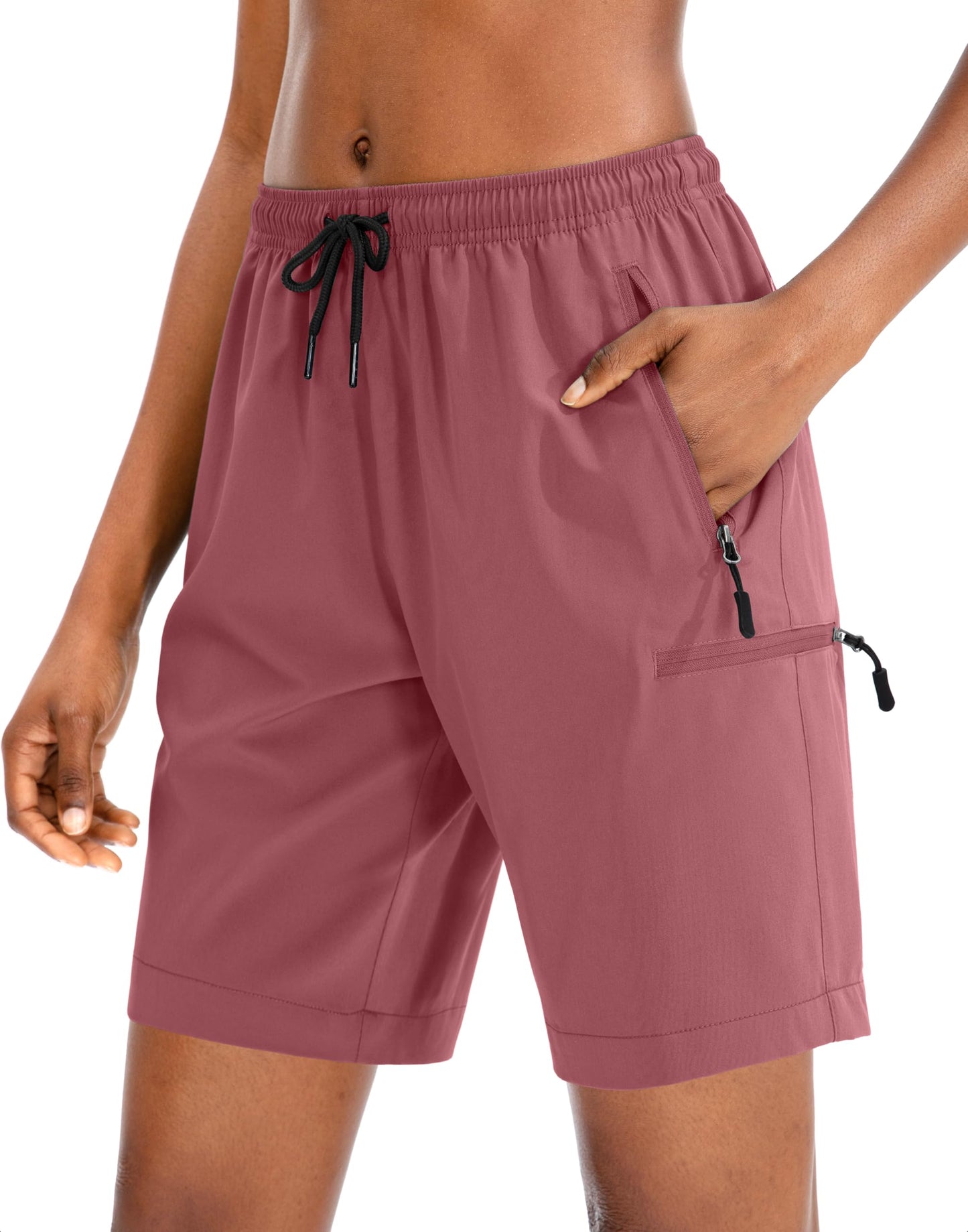 SANTINY Women's 5''/ 7''/9'' Hiking Cargo Shorts Quick Dry Lightweight Summer Shorts for Women Athletic Zipper Pockets(Dusty Pink_3XL)