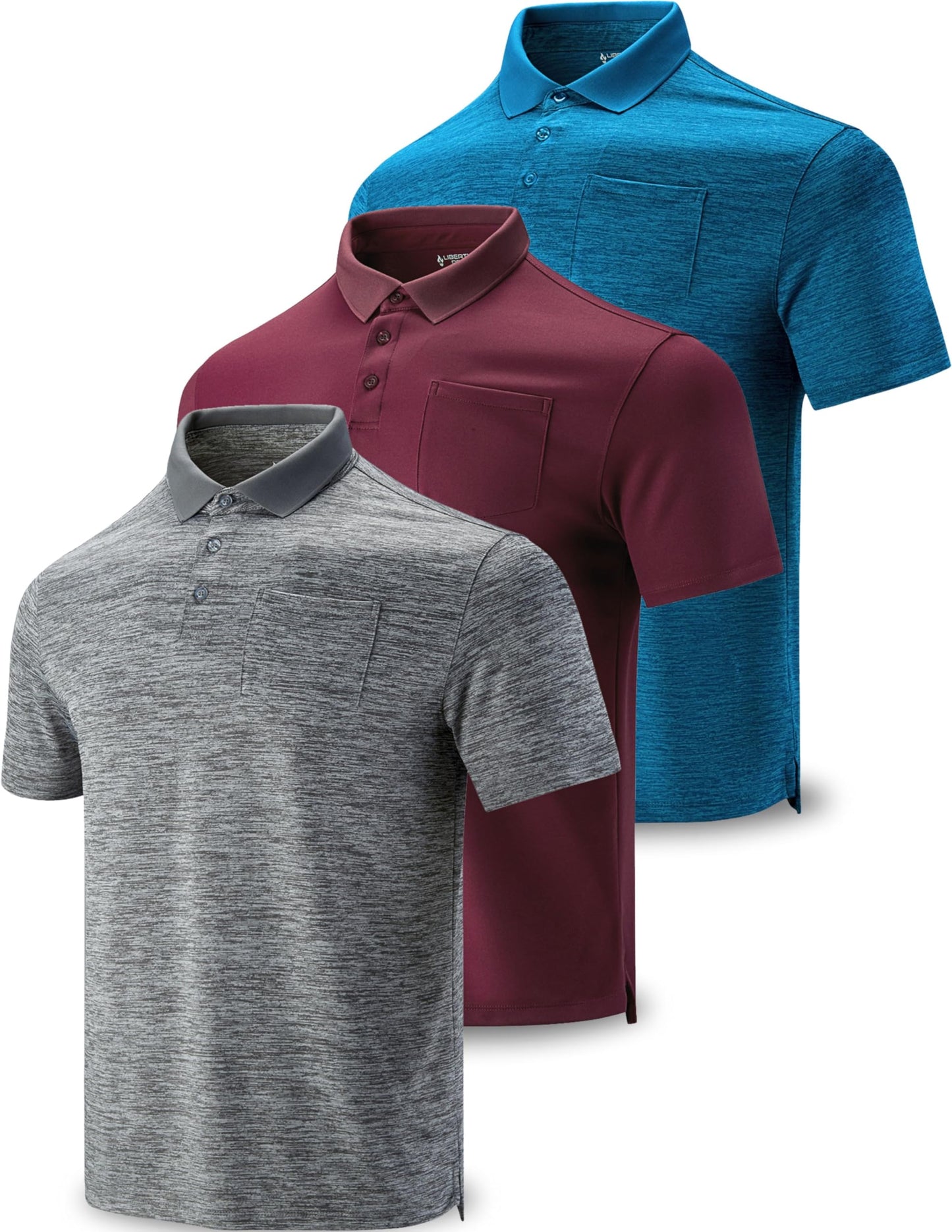 3-Pack Men's Golf Polo Shirts Short Sleeve, Dry Fit Performance Moisture Wicking Casual Print Collared T Shirts (Set 3, X-Large)