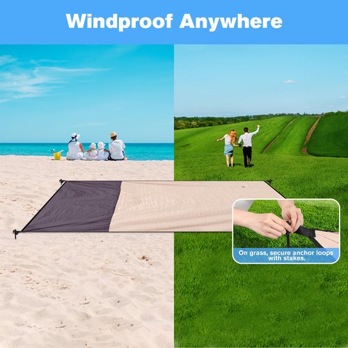 SKYREH Beach Blanket Waterproof Sandproof Large Beach Mat 79" X 87", Quick Drying Durable Portable Lightweight Outdoor Nylon Picnic Blanket for Travel Camping Hiking, Champagne Gold