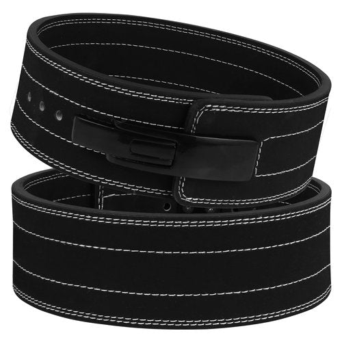 Lever Weight Lifting Leather Belt - 10mm Powerlifting Lever Belt for Men & Women - Lower Back Support Weightlifting Belt for Powerlifting, Deadlifts, Squats (M, Black)
