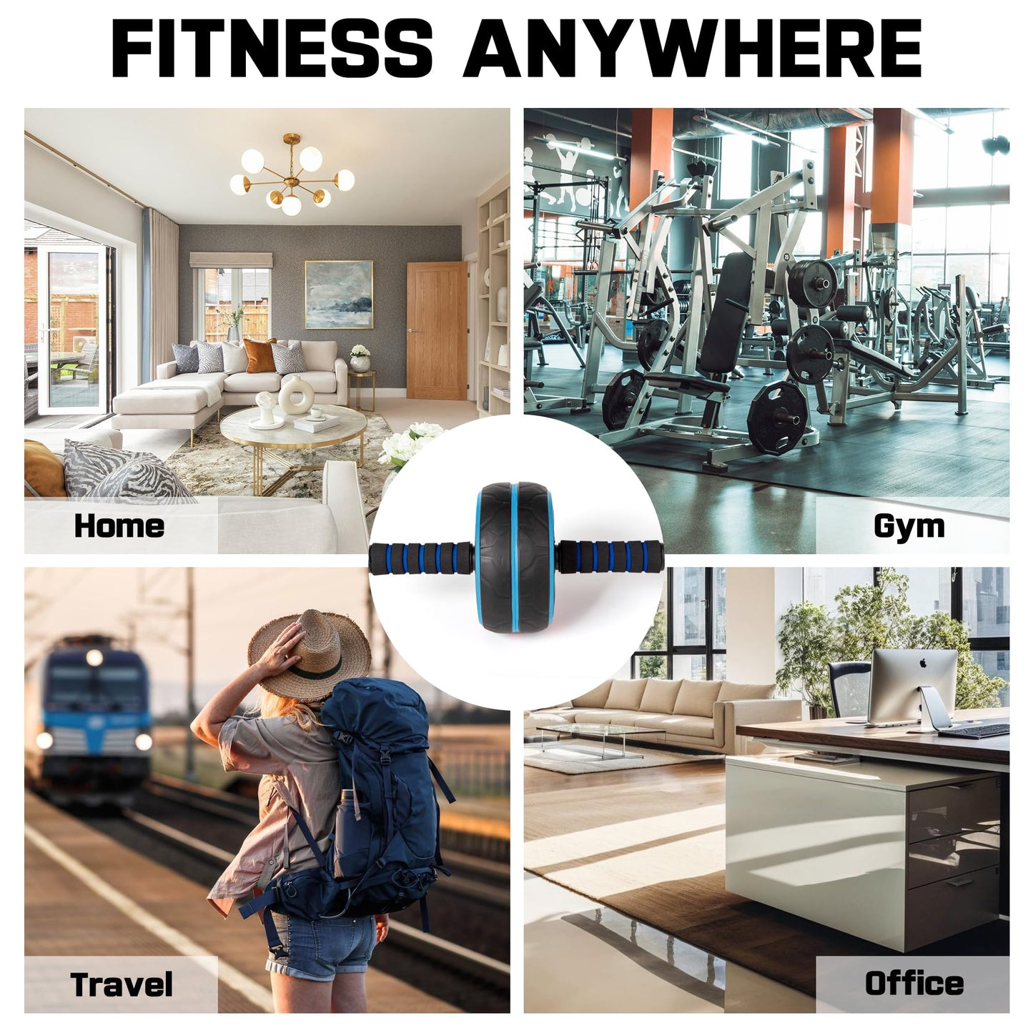 Ab Roller Wheel,Ab Workout Equipment,Home Gym Equipment for Abdominal & Core Strength Training,Wider Ab Machine with Knee Pad Accessories,No Noise Ab Wheel for Men & Women Abdominal（Bule)