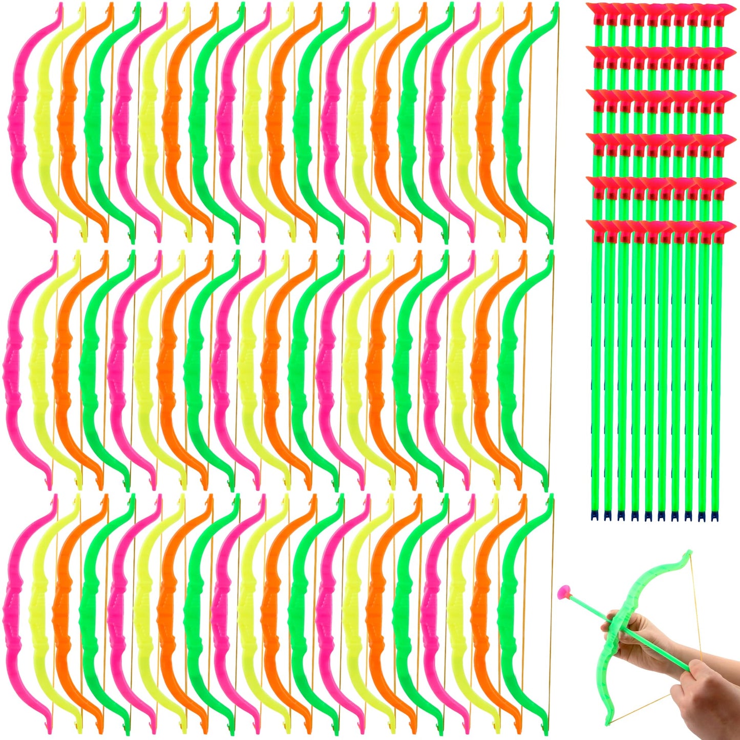 60 Pack Kids Bow and Arrow Sets Mini Bow and Toy Arrow Small Archery Bow Shooter for Kids Sports FunTarget Outdoor Game Sport Party Favors Gifts