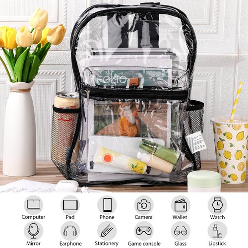 Silkfly 24 Pack Clear Backpacks Bulk PVC Transparent Bookbags Heavy Duty See Through Bags with Pockets for Stadium Work Travel (15 x 11 x 5.2 Inches)