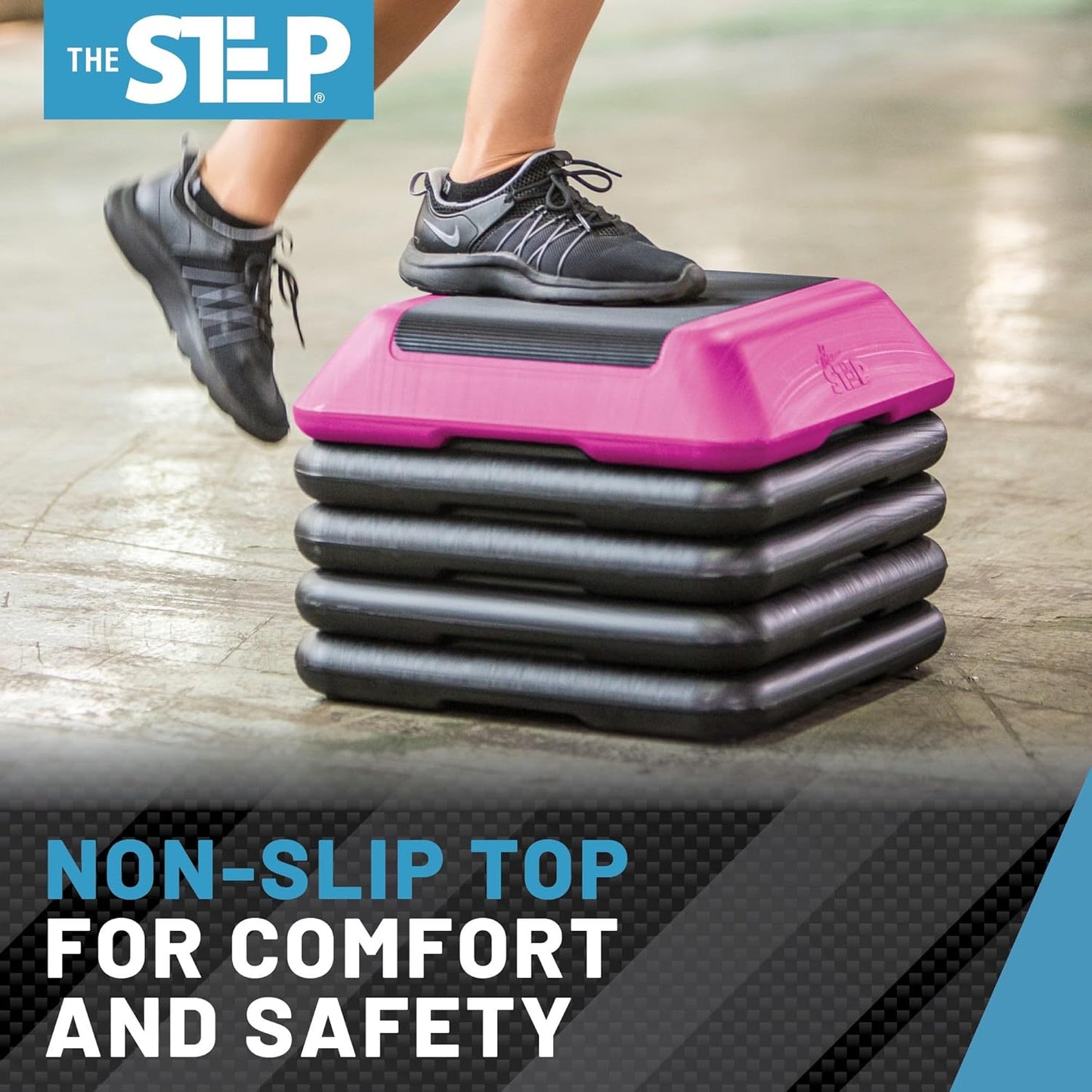 The Step Adjustable High Step Aerobic Platform with 4 Risers, Home Gym Workout Equipment, Fitness Exercise Equipment Made in the USA
