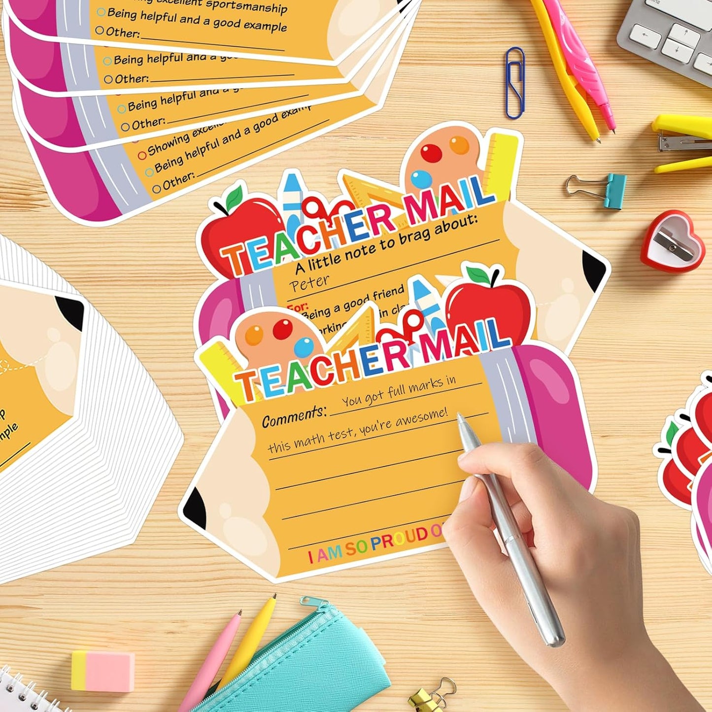 50Pcs Teacher Mail Notes to Parents, Smiley Face Happy Mail Postcards Classroom Good Behavior Incentive Motivational Cards to Send Home for Preschool Kindergarten Elementary School Teacher Supplies