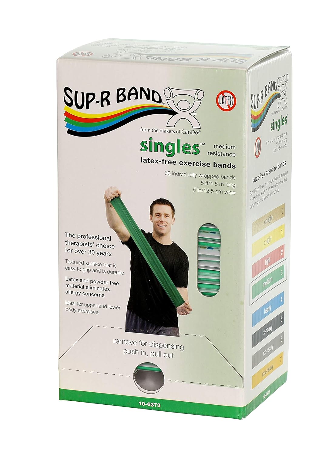 CanDo 10-6323 Sup-R Latex Free Exercise Band, 50yds Length, Green-Medium