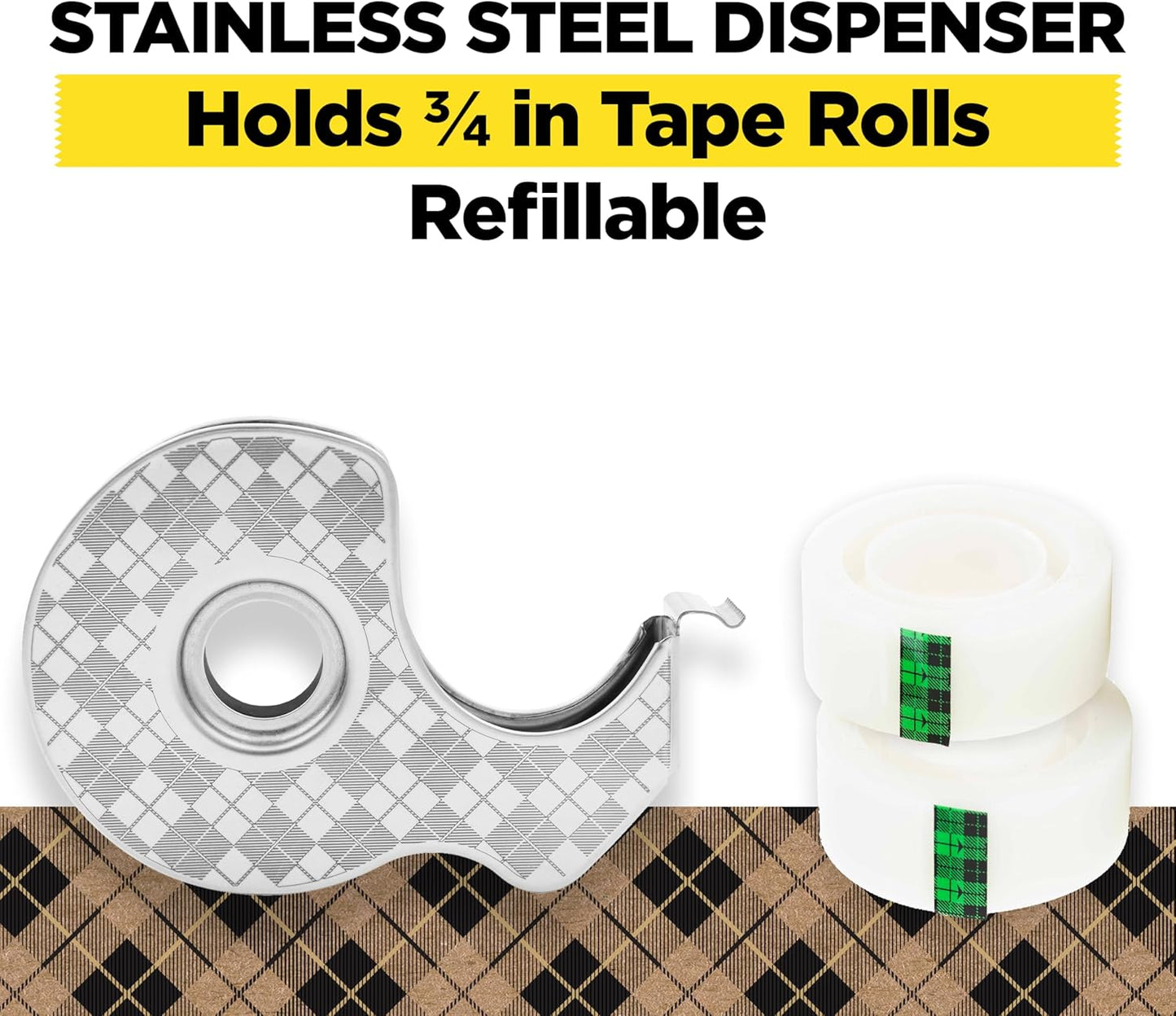 Scotch Magic Tape Stainless Steel Refillable Dispenser with Plant-Based Adhesive Refill Pack, Includes 2 Rolls of Invisible Tape, 3/4 in x 550 in