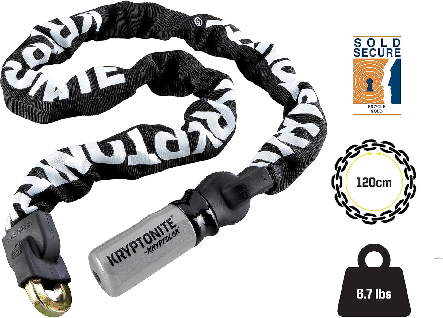 Kryptonite Kryptolok 912 Bike Chain Lock, 4 Feet Long 9mm Steel Chain Heavy Duty Anti-Theft Sold Secure Gold Bicycle Chain Lock with Keys for Bike, Motorcycle, Scooter, Bicycle, Door, Gate, Fence