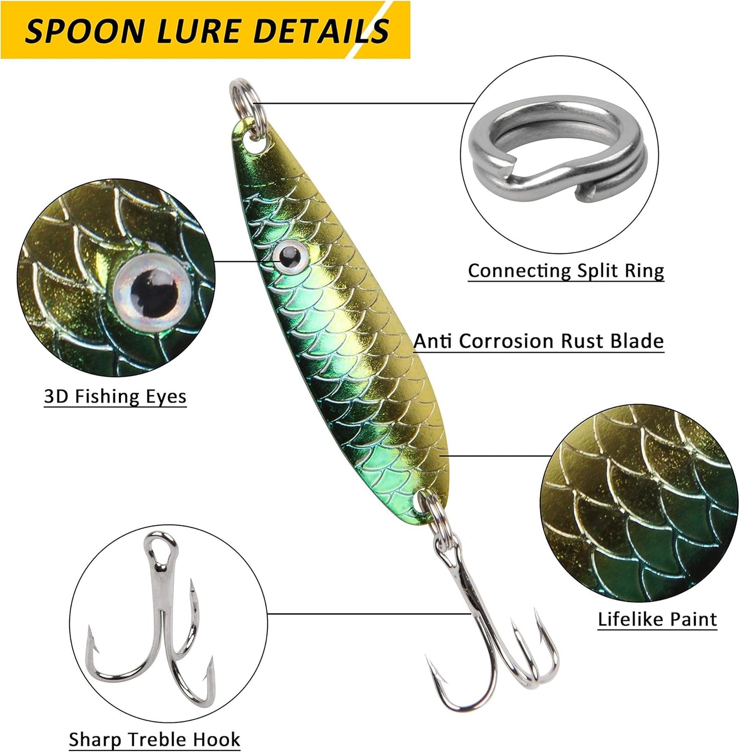 Spoon Fishing Lures Kit, 30pcs Bass Swimbaits Spinner Baits Metal Walleye Spoon Lures Crankbaits Assortment for Bass Trout Salmon Walleye Fishing