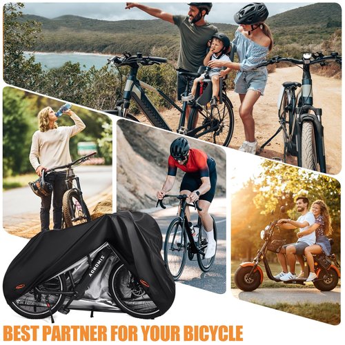 Bike Cover Waterproof Outdoor Bicycle Covers with Lock Holes & 3 Buckles 420D Heavy Duty Ripstop Material Anti UV Snow Wind Proof for Mountain Road City Electric Bikes Up to 68 inch