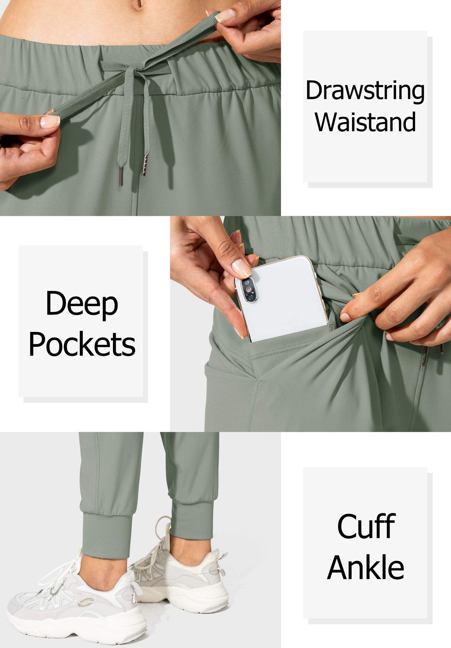 SANTINY Women's Joggers Pants Pockets Drawstring Running Sweatpants for Women Lounge Workout Jogging(Grey Sage_XS)