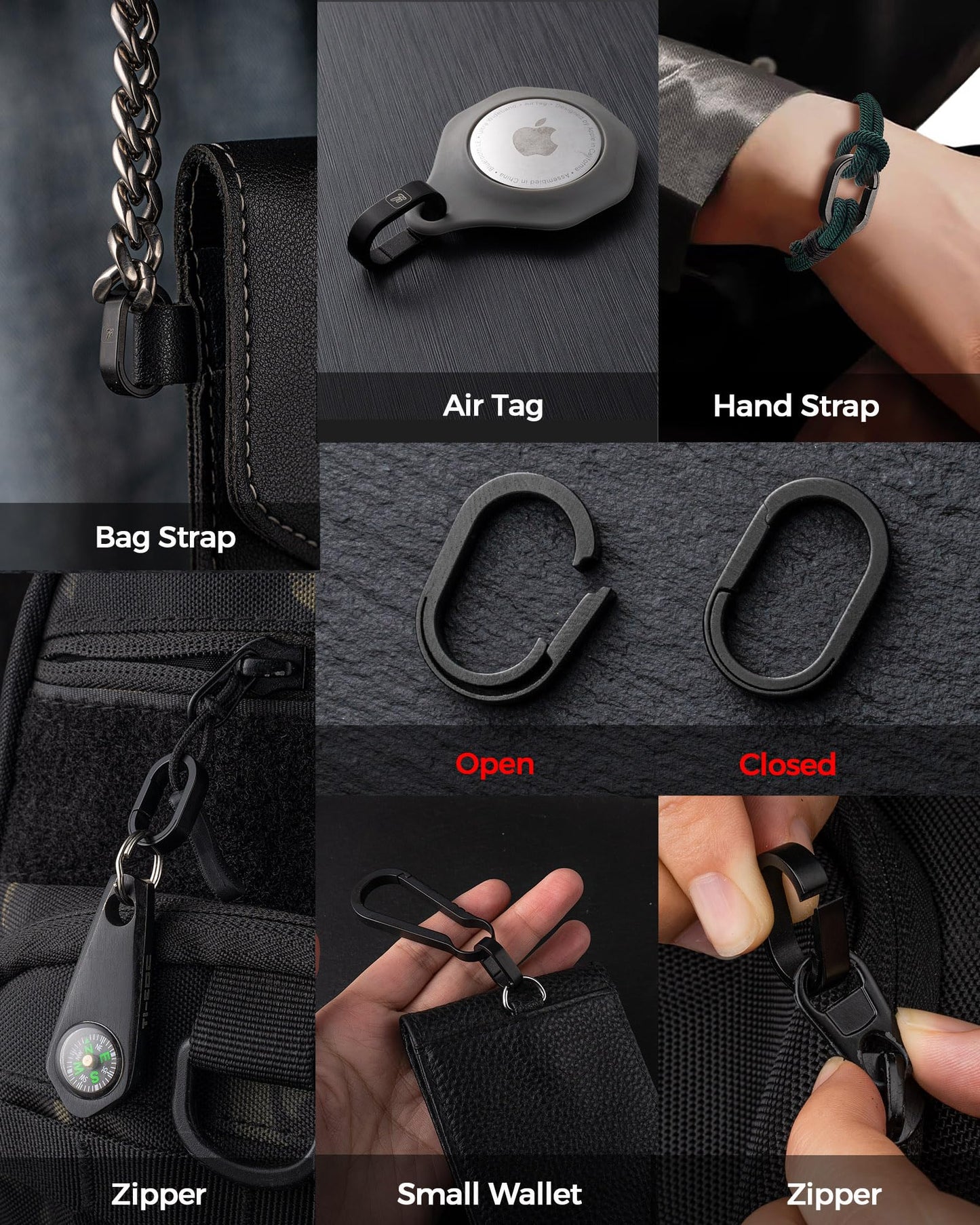 FEGVE Round Keychain Carabiner Clip with Titanium Mini Connecting Key Chain Rings for EDC