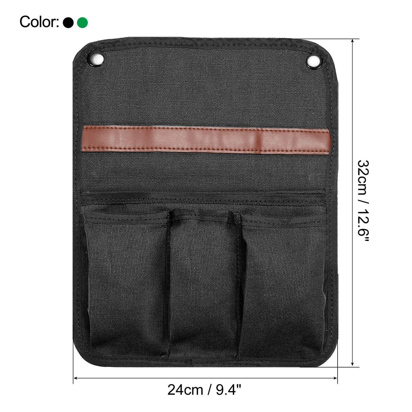 PATIKIL Chair Armrest Organizer, 2 Pack Outdoor Folding Chairs Arm Rest Side Magazines Snacks Bag Waterproof Storage Pouch for Camping, Black Green