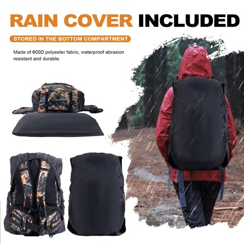UNIHIMAL Hunting Backpack for Men, Waterproof Camo Backpacks for Hunt with Rain Cover, Durable Large Capacity Day Pack Hunting Gear Accessories for Men