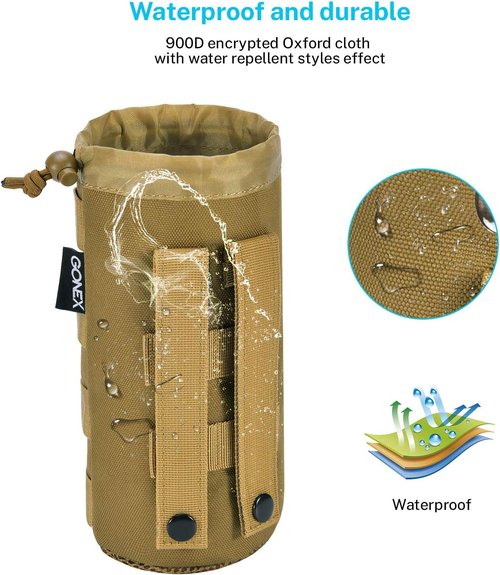 Gonex Tactical MOLLE Water Bottle Pouch, Drawstring Open Top & Mesh Bottom Travel Water Bottle Bag Hydration Carrier