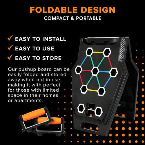 Vyva Fyt Heavy-Duty 25-in-1 Push-Up Board – Multi-Functional Home Workout Equipment for Comprehensive Upper Body Strength Training – Professional Fitness System for Men & Women (Orange Handles)