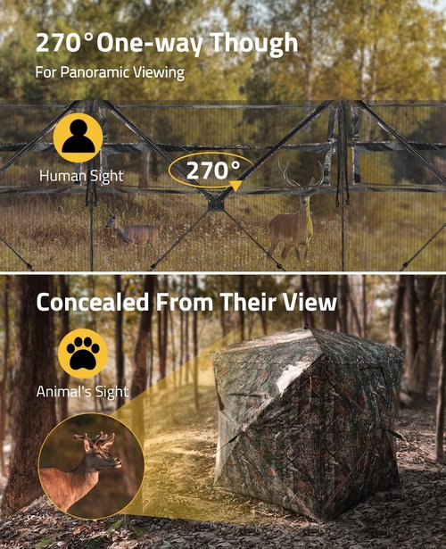 CVLIFE Hunting Blind 270 Degree See Through, Ground Blinds for Deer Hunting, 2-3 Person Pop Up Ground Blinds with Sliding Silent Windows, Portable Hunting Tent for Turkey Hunting